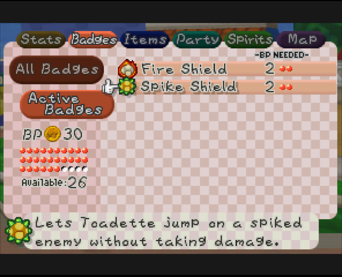 A screenshot of Toadette Over Mario: Badges