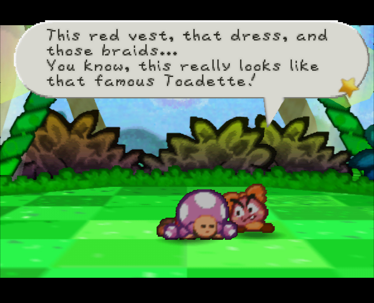A screenshot of Toadette Over Mario: Text Changes