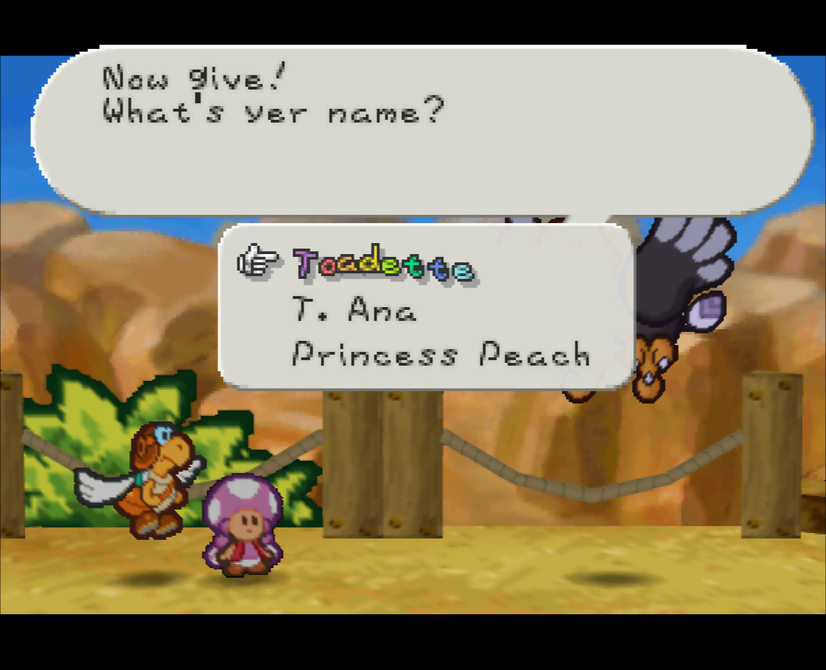 A screenshot of Toadette Over Mario: Text Changes